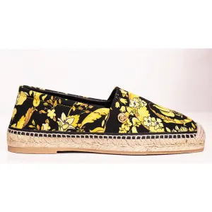 37 & 38 NEW $550 VERSACE Black Yellow BAROCCO FLORAL LOGO Espadrille SUMMER FLATS NIB