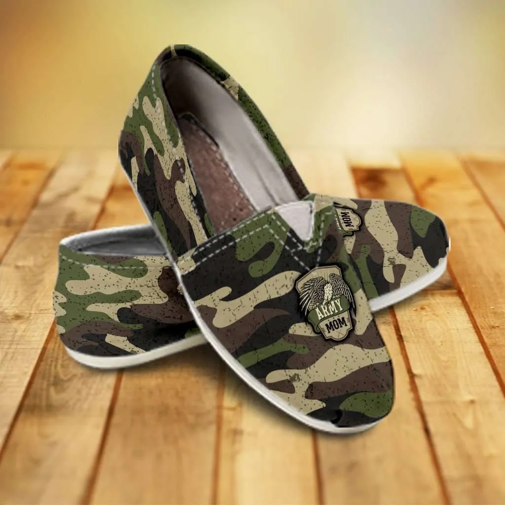 Army Mom Camouflage Casual Canvas Slip on Shoes Women's Flats