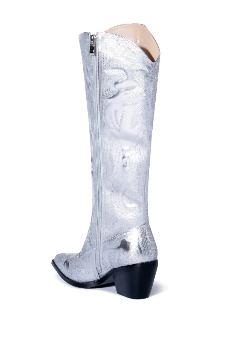 AZALEA WANG BRAELYN EMBELLISHED BOOT IN SILVER