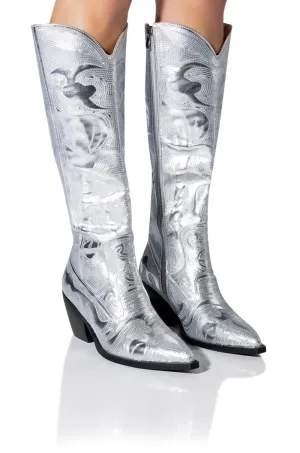 AZALEA WANG BRAELYN EMBELLISHED BOOT IN SILVER