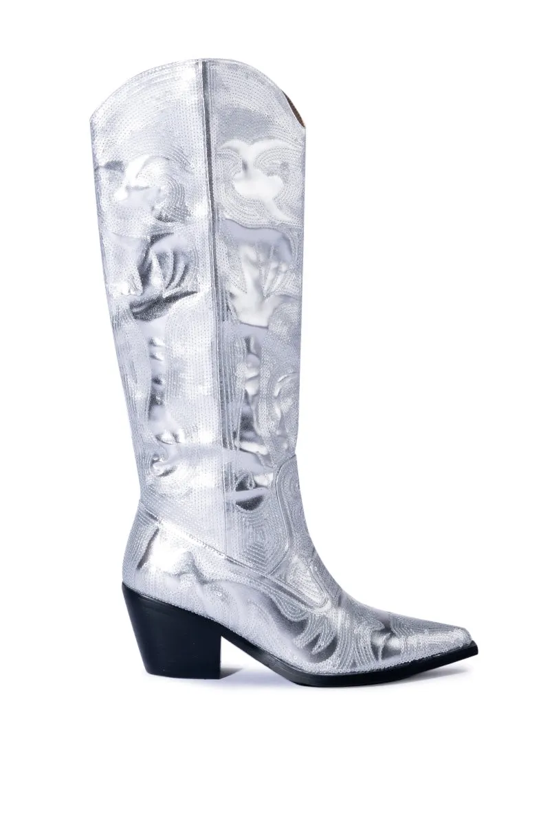 AZALEA WANG BRAELYN EMBELLISHED BOOT IN SILVER