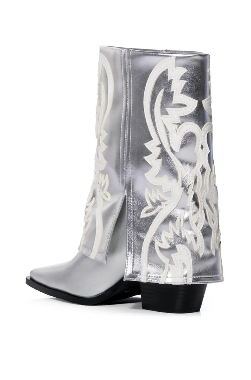 AZALEA WANG ESPERANZA WESTERN STYLE BOOTIE IN METALLIC SILVER