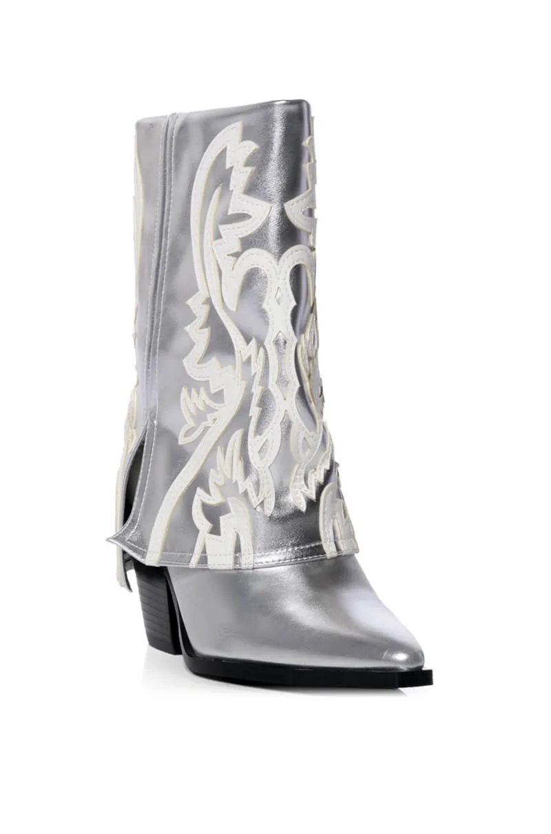 AZALEA WANG ESPERANZA WESTERN STYLE BOOTIE IN METALLIC SILVER