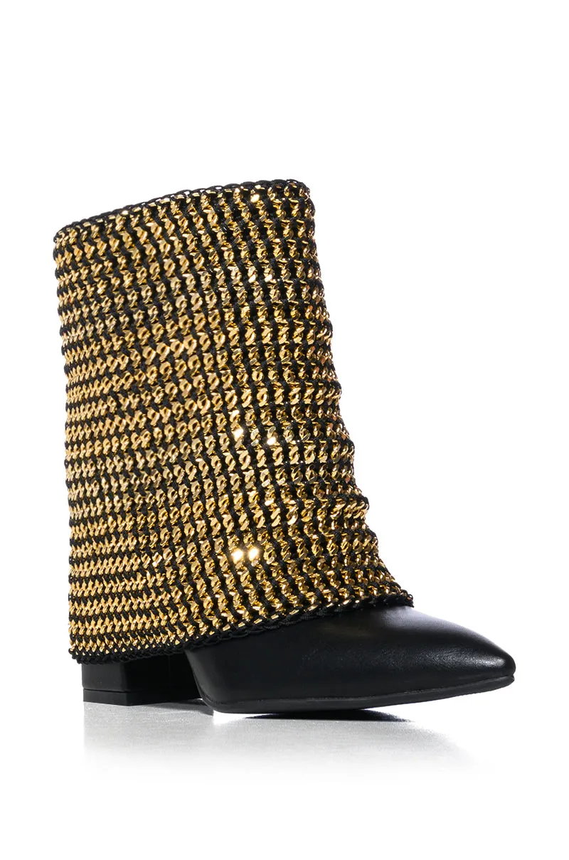 AZALEA WANG HAVANNAH CHAIN COVERED BOOTIE IN BLACK