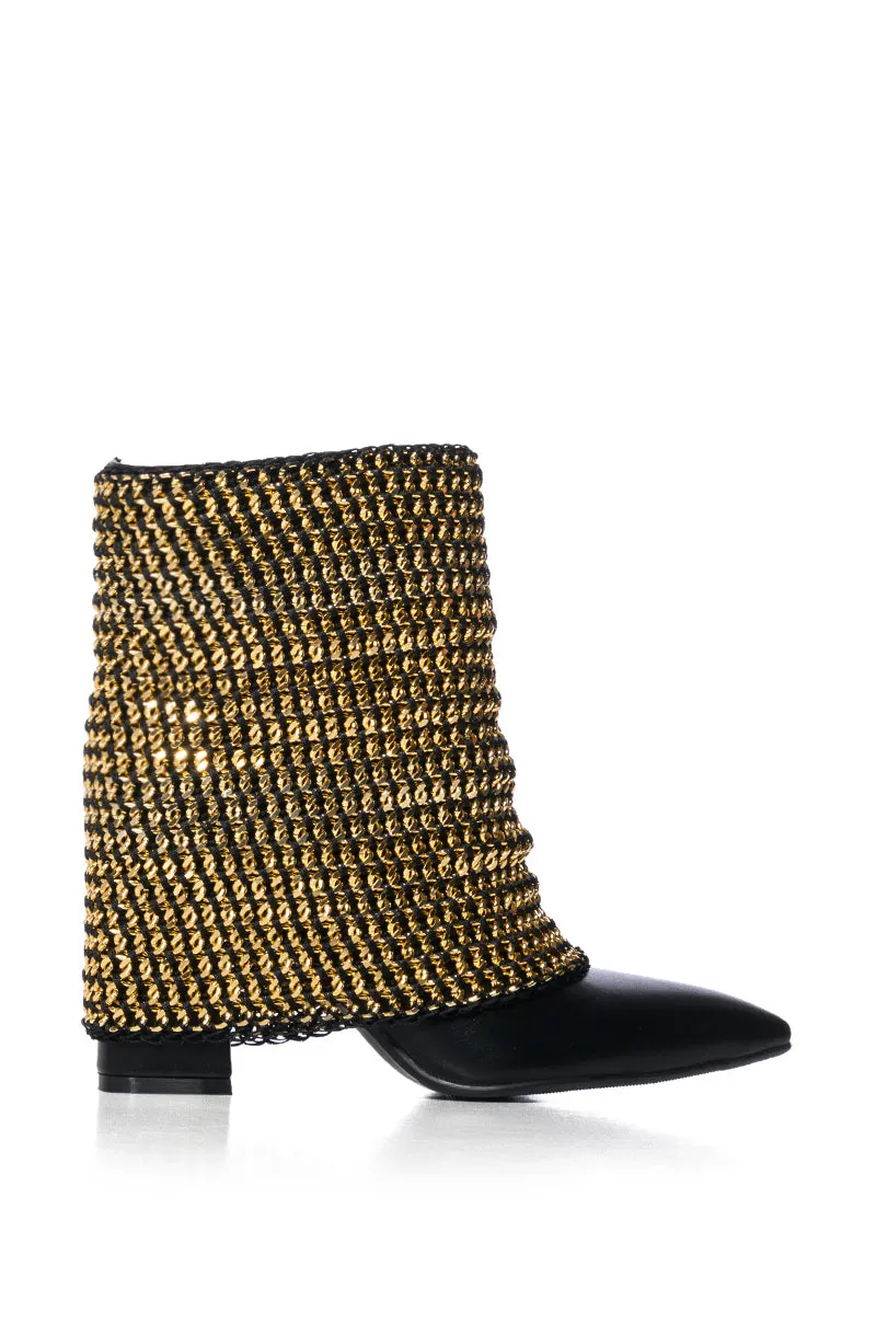 AZALEA WANG HAVANNAH CHAIN COVERED BOOTIE IN BLACK