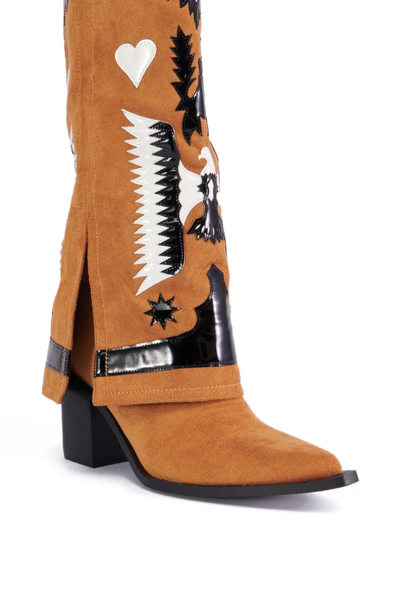 AZALEA WANG HIKARU BROWN FAUX SUEDE WESTERN BOOT