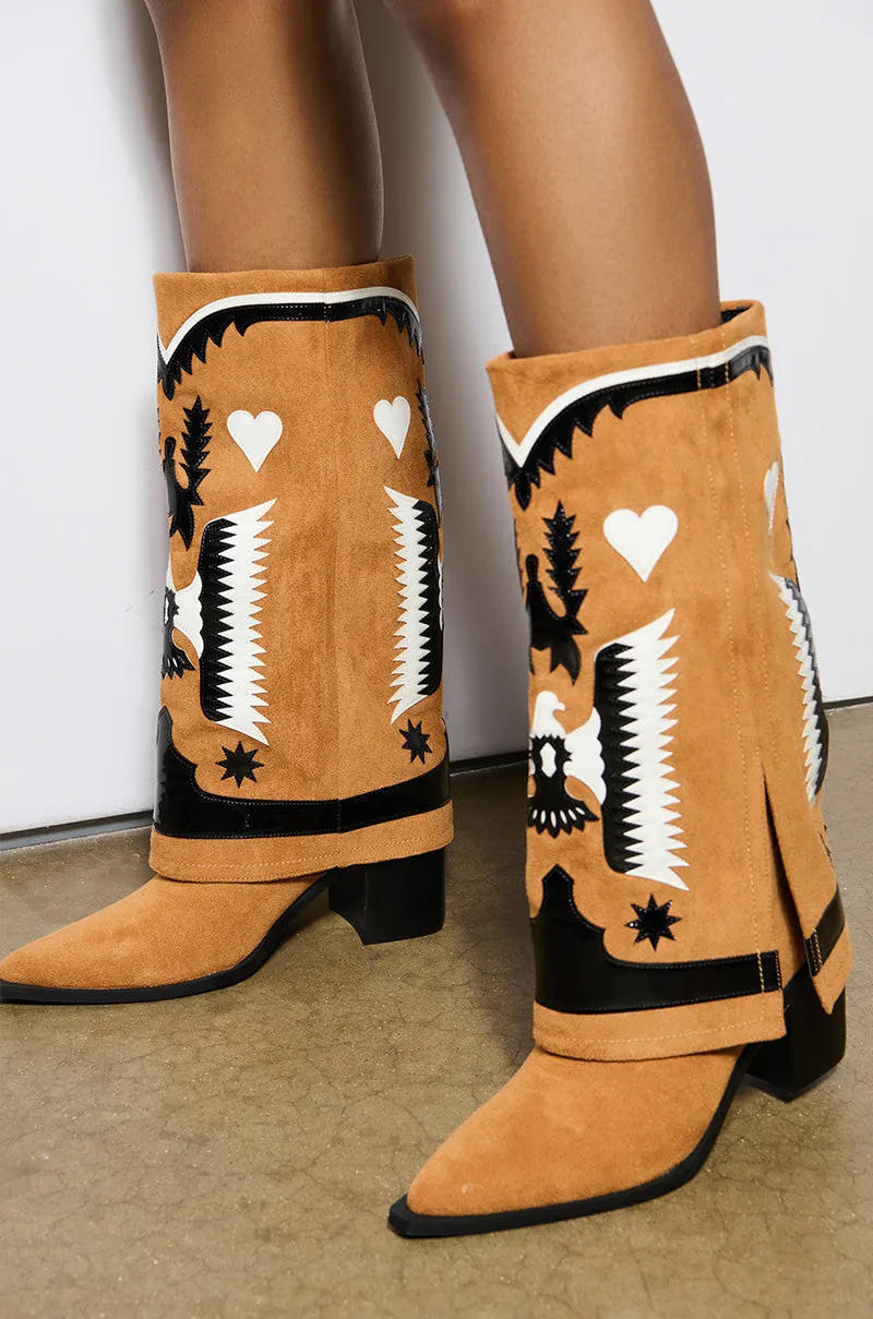 AZALEA WANG HIKARU BROWN FAUX SUEDE WESTERN BOOT