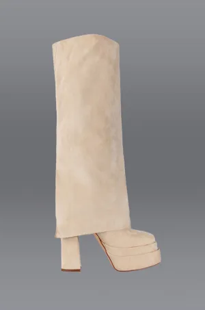 AZALEA WANG INVISIBLE FOLD OVER CHUNKY BOOT IN TAN SUEDE