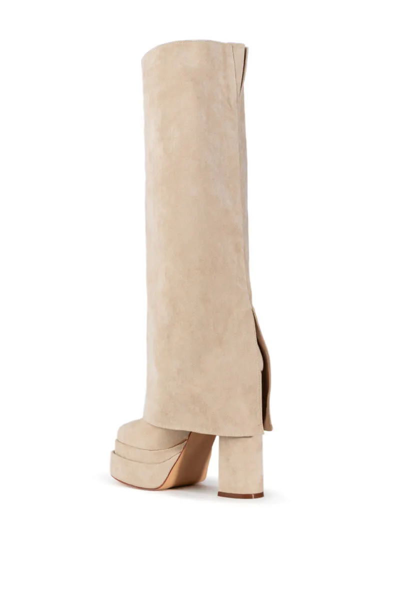 AZALEA WANG INVISIBLE FOLD OVER CHUNKY BOOT IN TAN SUEDE