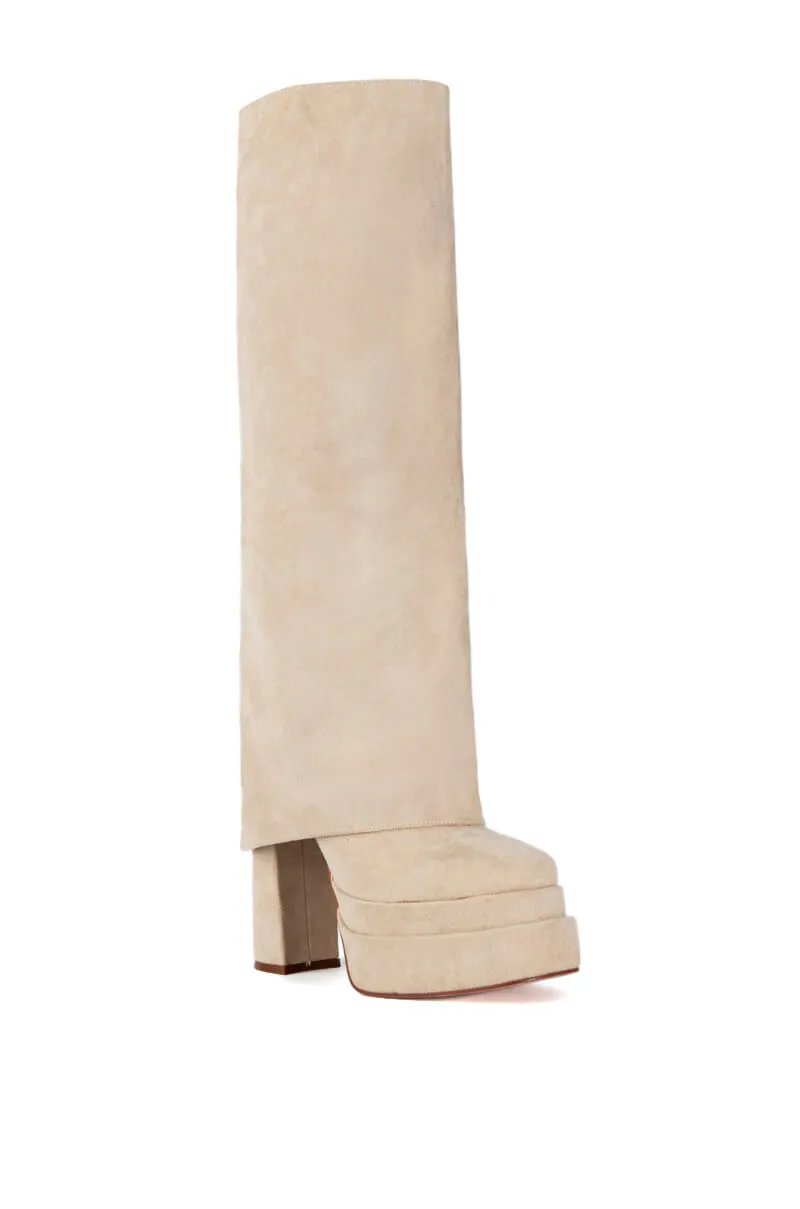 AZALEA WANG INVISIBLE FOLD OVER CHUNKY BOOT IN TAN SUEDE