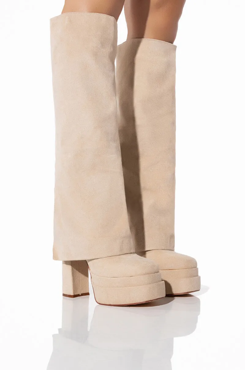 AZALEA WANG INVISIBLE FOLD OVER CHUNKY BOOT IN TAN SUEDE