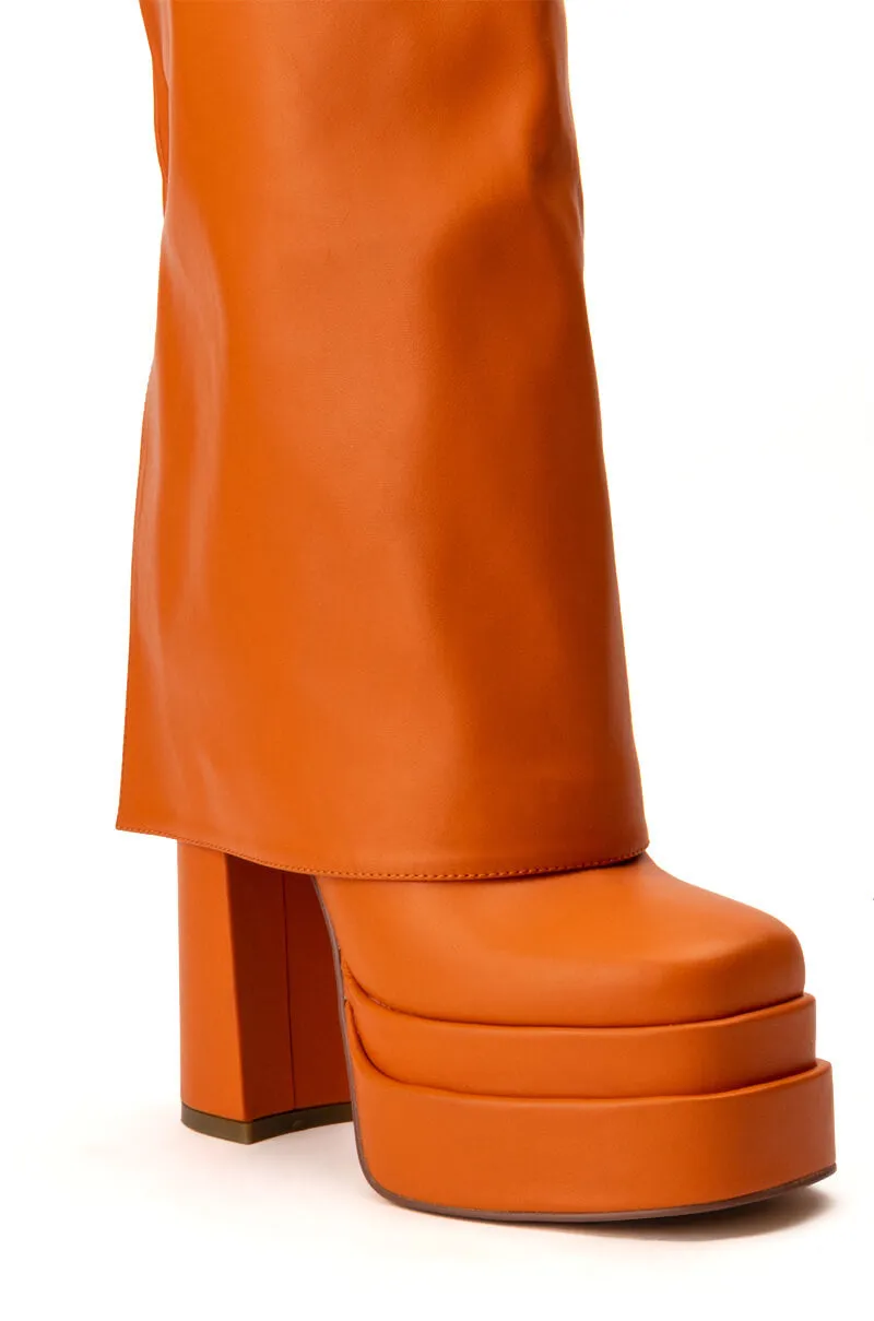 AZALEA WANG INVISIBLE KNEE HIGH FOLD OVER CHUNKY BOOT IN ORANGE