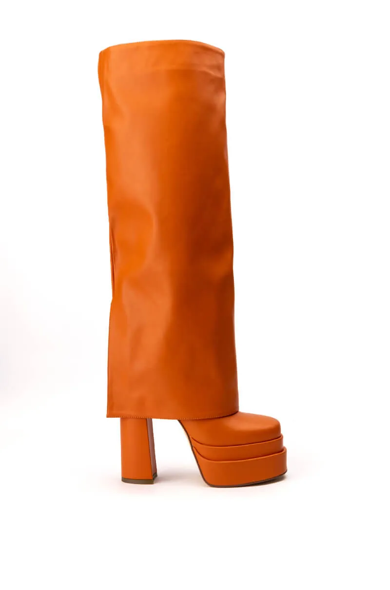 AZALEA WANG INVISIBLE KNEE HIGH FOLD OVER CHUNKY BOOT IN ORANGE