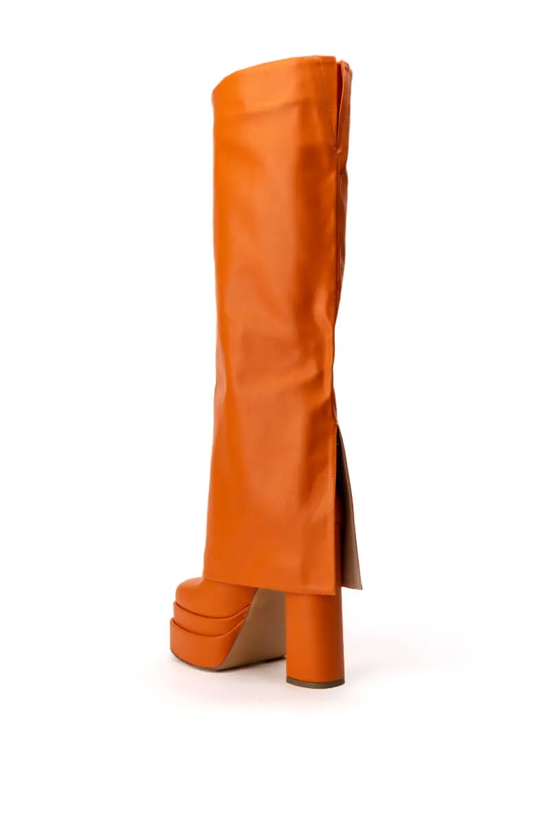 AZALEA WANG INVISIBLE KNEE HIGH FOLD OVER CHUNKY BOOT IN ORANGE