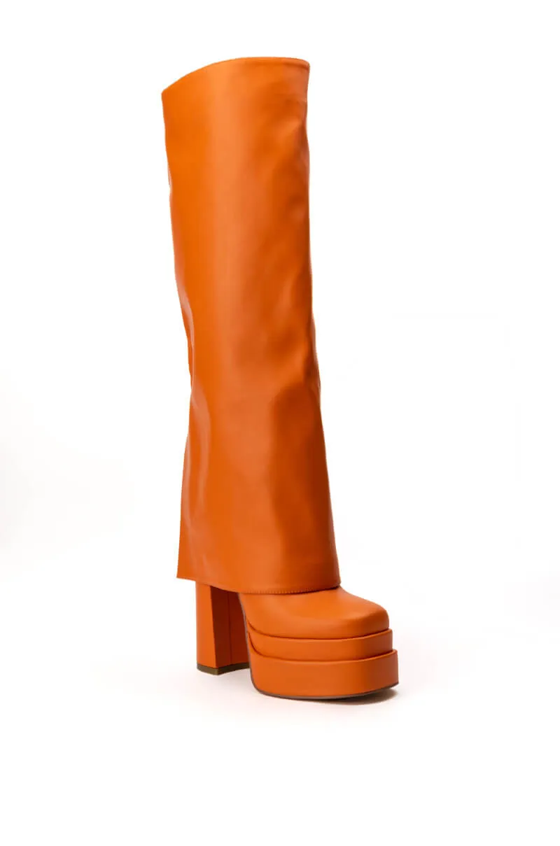 AZALEA WANG INVISIBLE KNEE HIGH FOLD OVER CHUNKY BOOT IN ORANGE