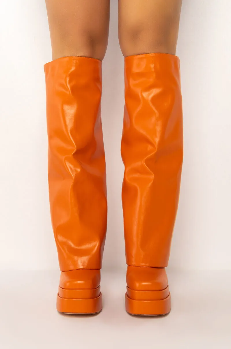 AZALEA WANG INVISIBLE KNEE HIGH FOLD OVER CHUNKY BOOT IN ORANGE