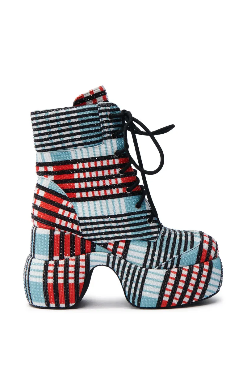 AZALEA WANG JULIEN BLUE MULTI CHUNKY BOOTIE