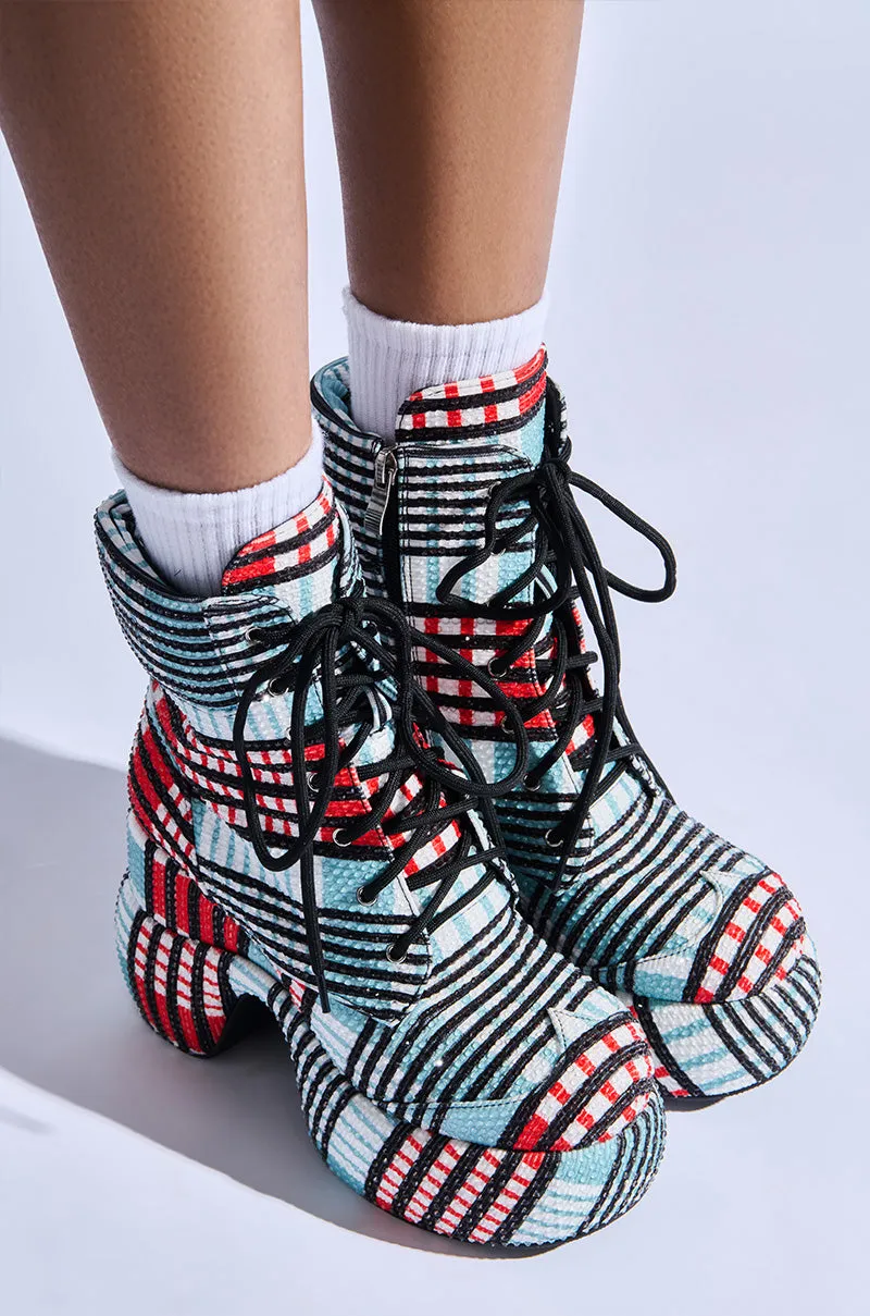 AZALEA WANG JULIEN BLUE MULTI CHUNKY BOOTIE