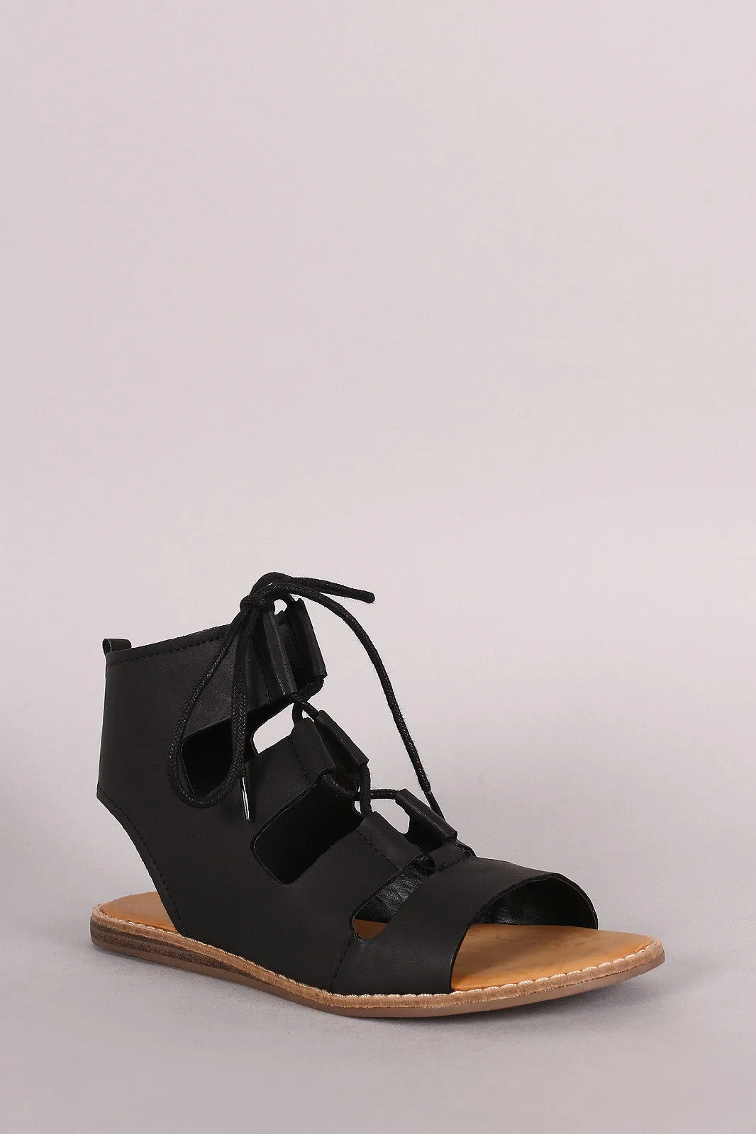 Bamboo Open Toe Lace Up Gladiator Flat Sandal