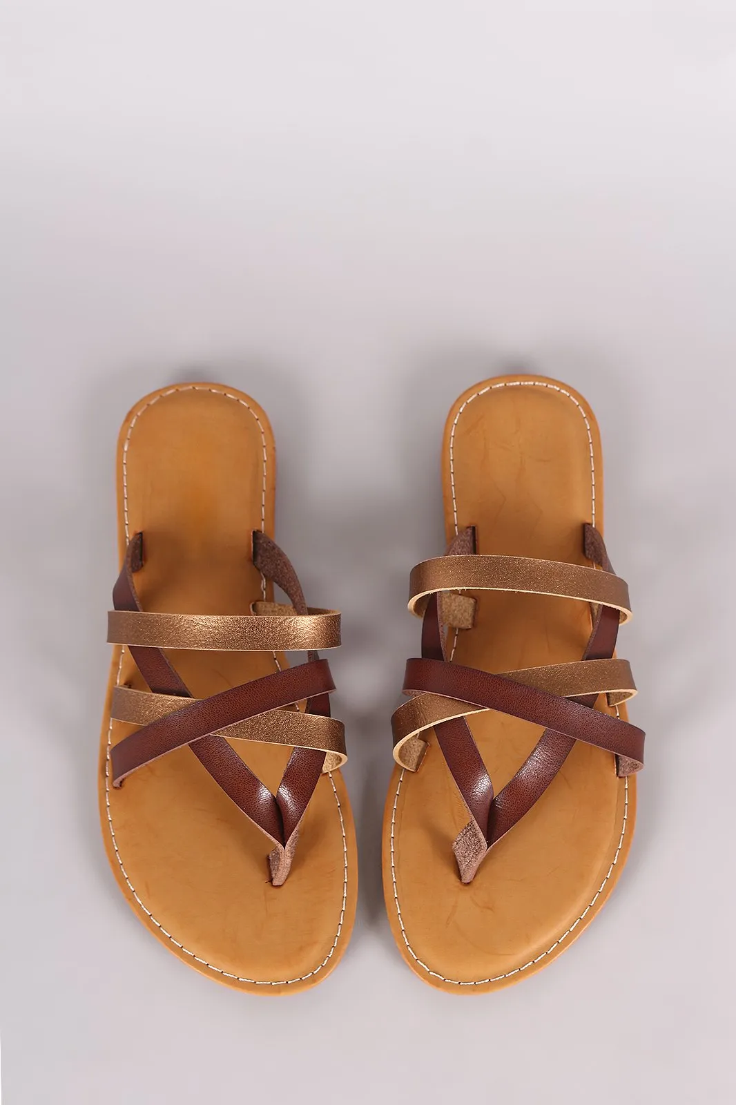 Bamboo Strappy Two Tone Thong Flat Sandal