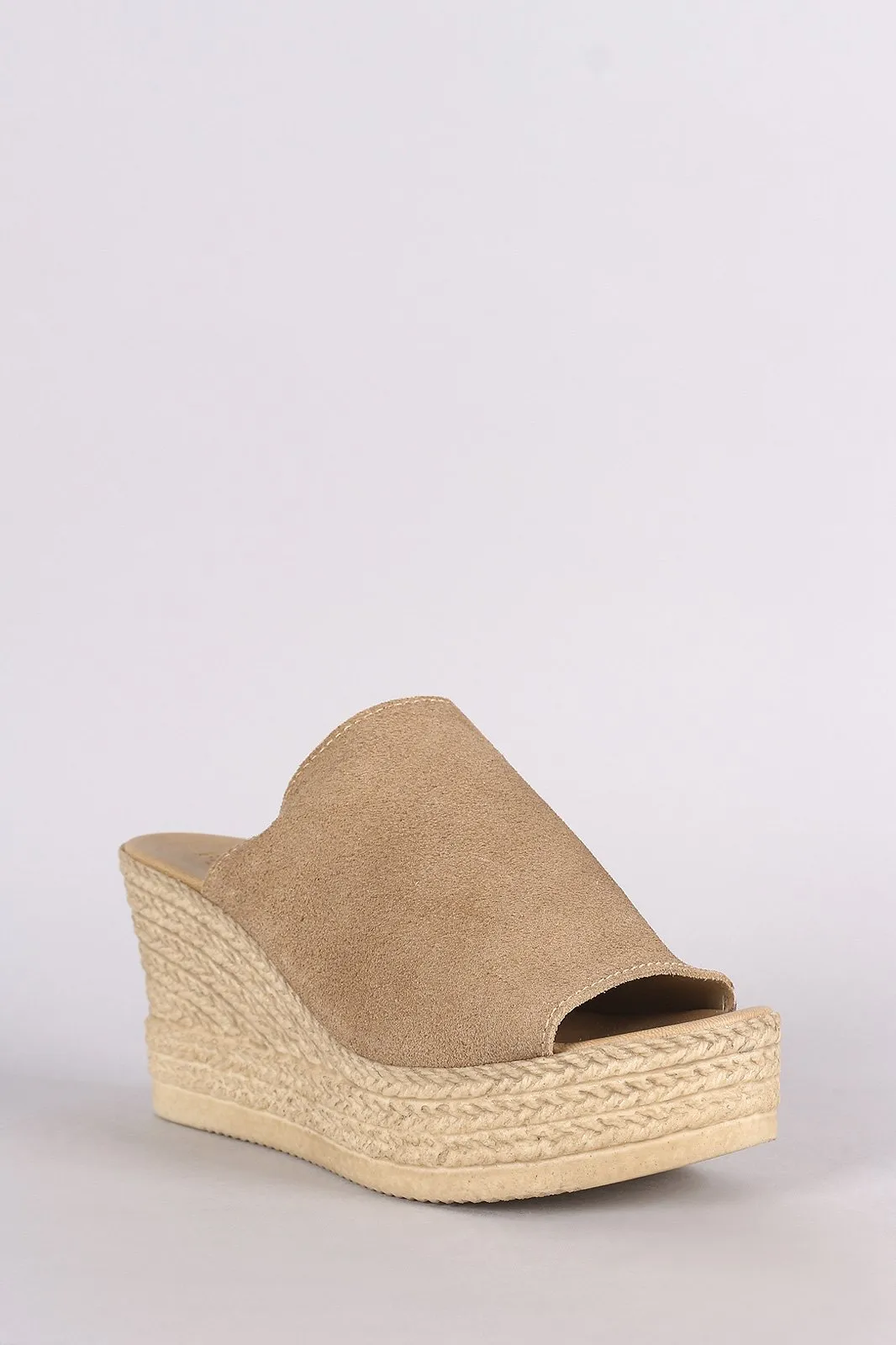 Bamboo Suede Espadrille Embossed Platform Mule Wedge