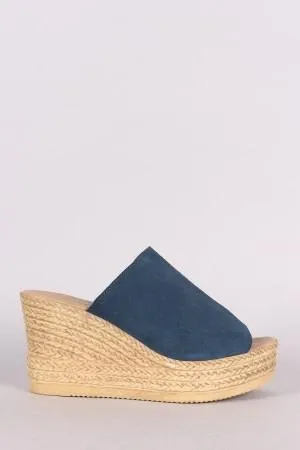 Bamboo Suede Espadrille Embossed Platform Mule Wedge