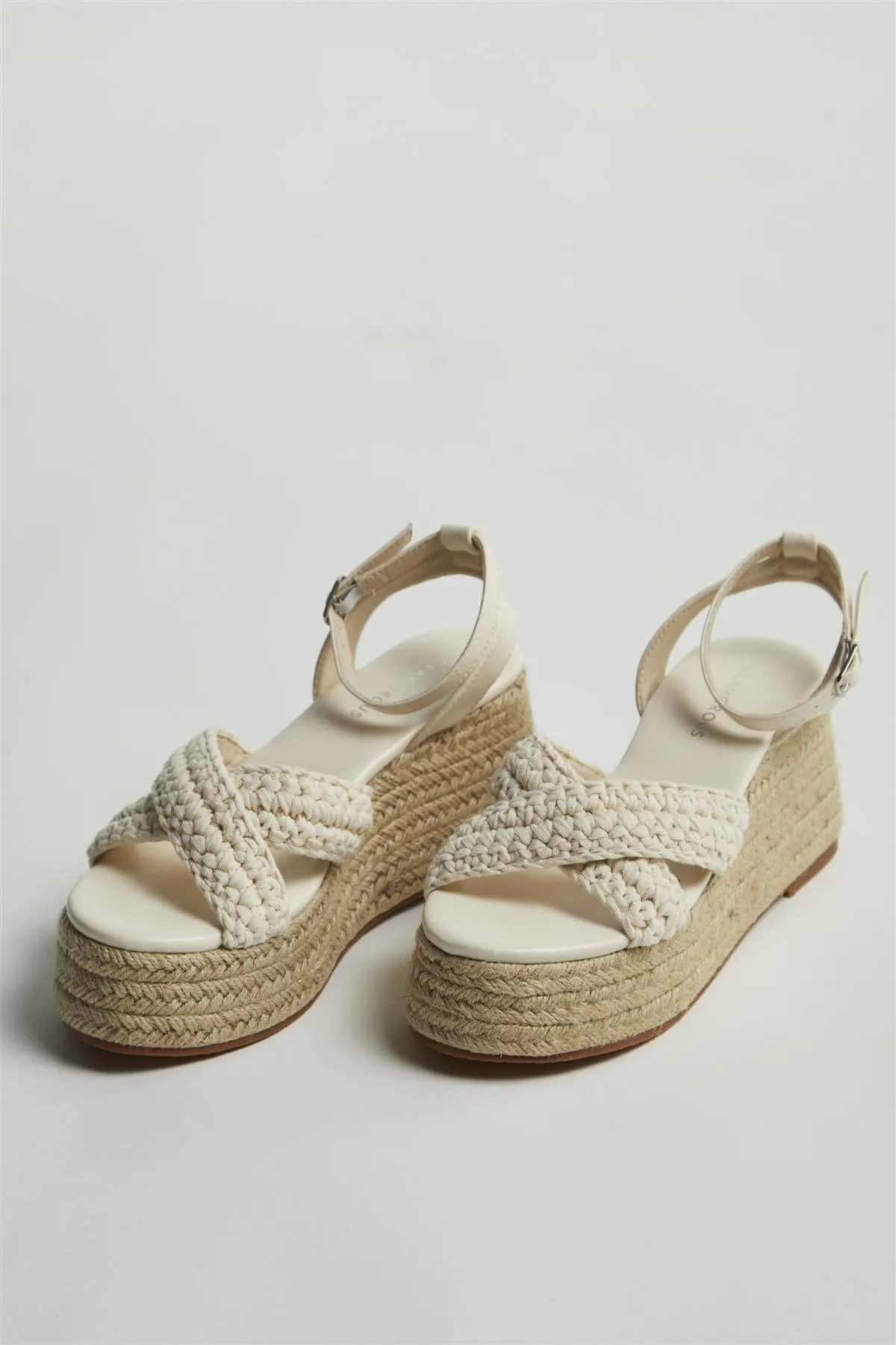 Beige-Crochet Espadrilles Platform-Wedges