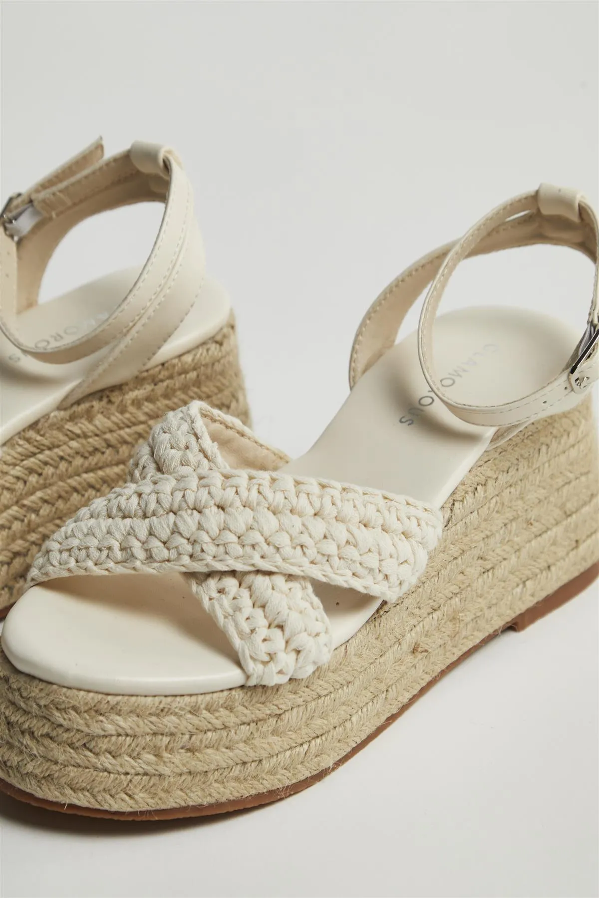 Beige-Crochet Espadrilles Platform-Wedges