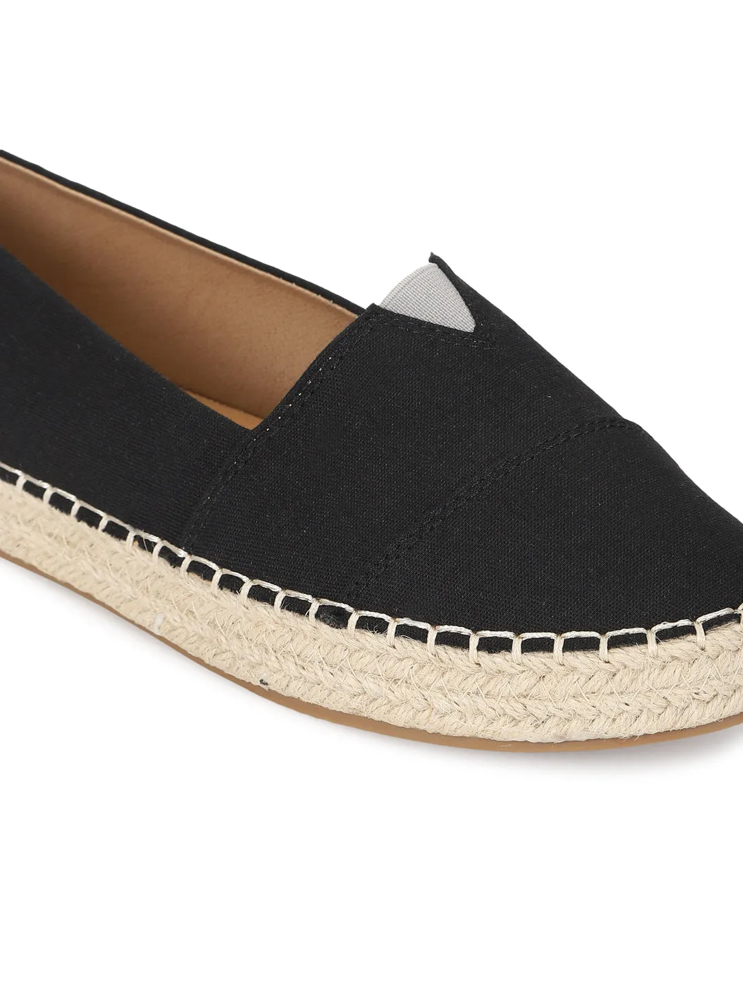 Black Canvas Espadrille With Contrast Jute Sole Loafers (TC-RS3660-BLK)