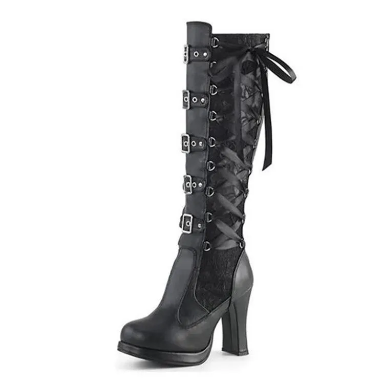 Black Gothic Heeled Boots with Buckle