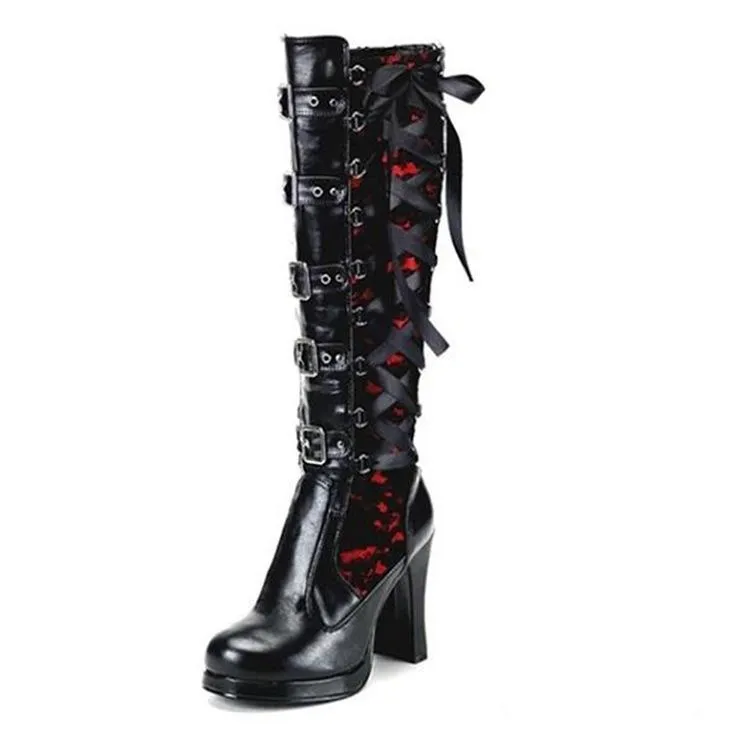 Black Gothic Heeled Boots with Buckle