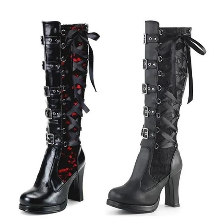 Black Gothic Heeled Boots with Buckle