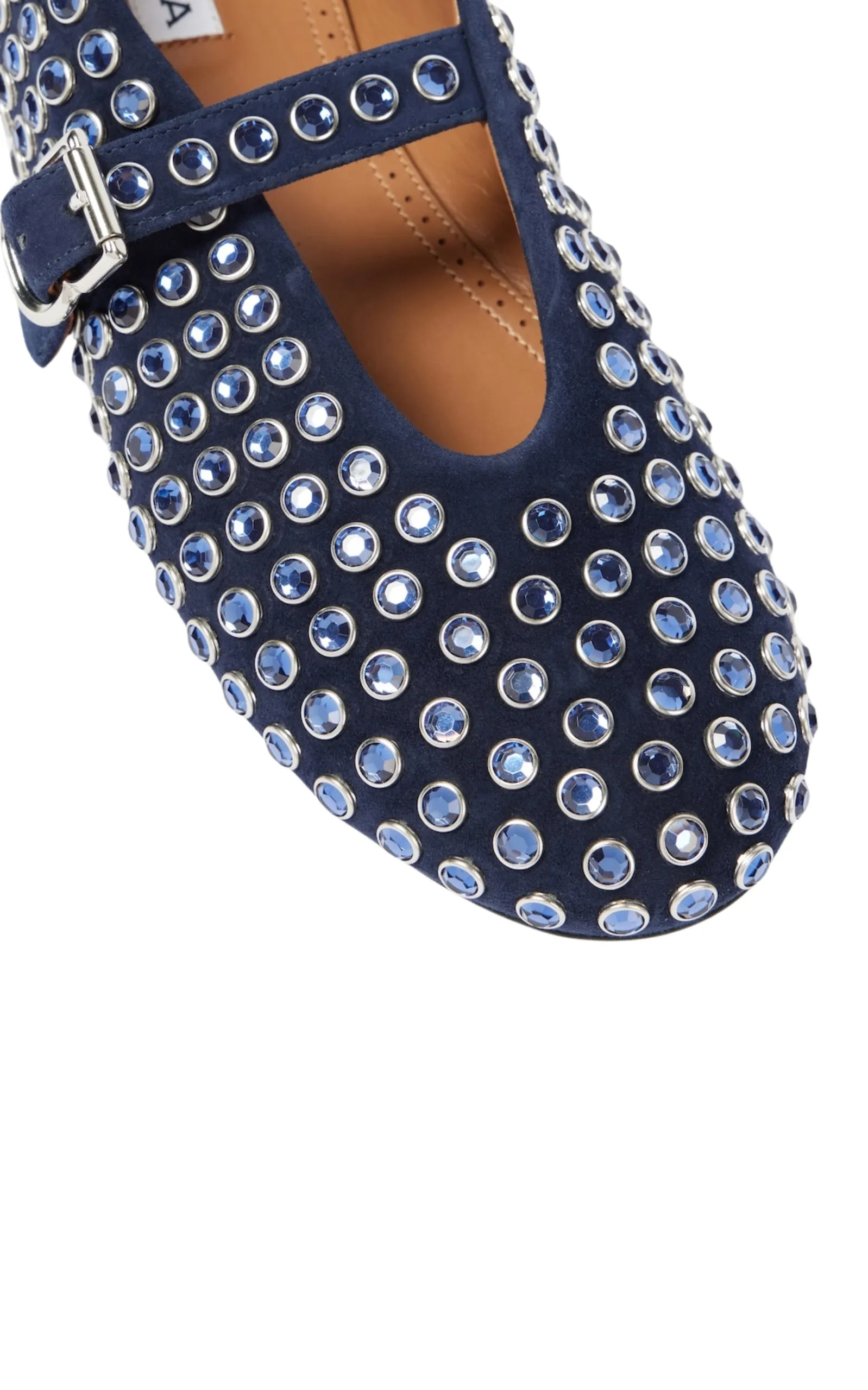 Blue Embellished Suede Ballet Flats