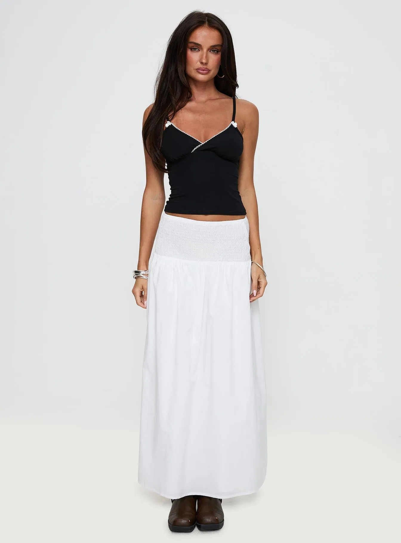 Bohemia Shirred Maxi Skirt White