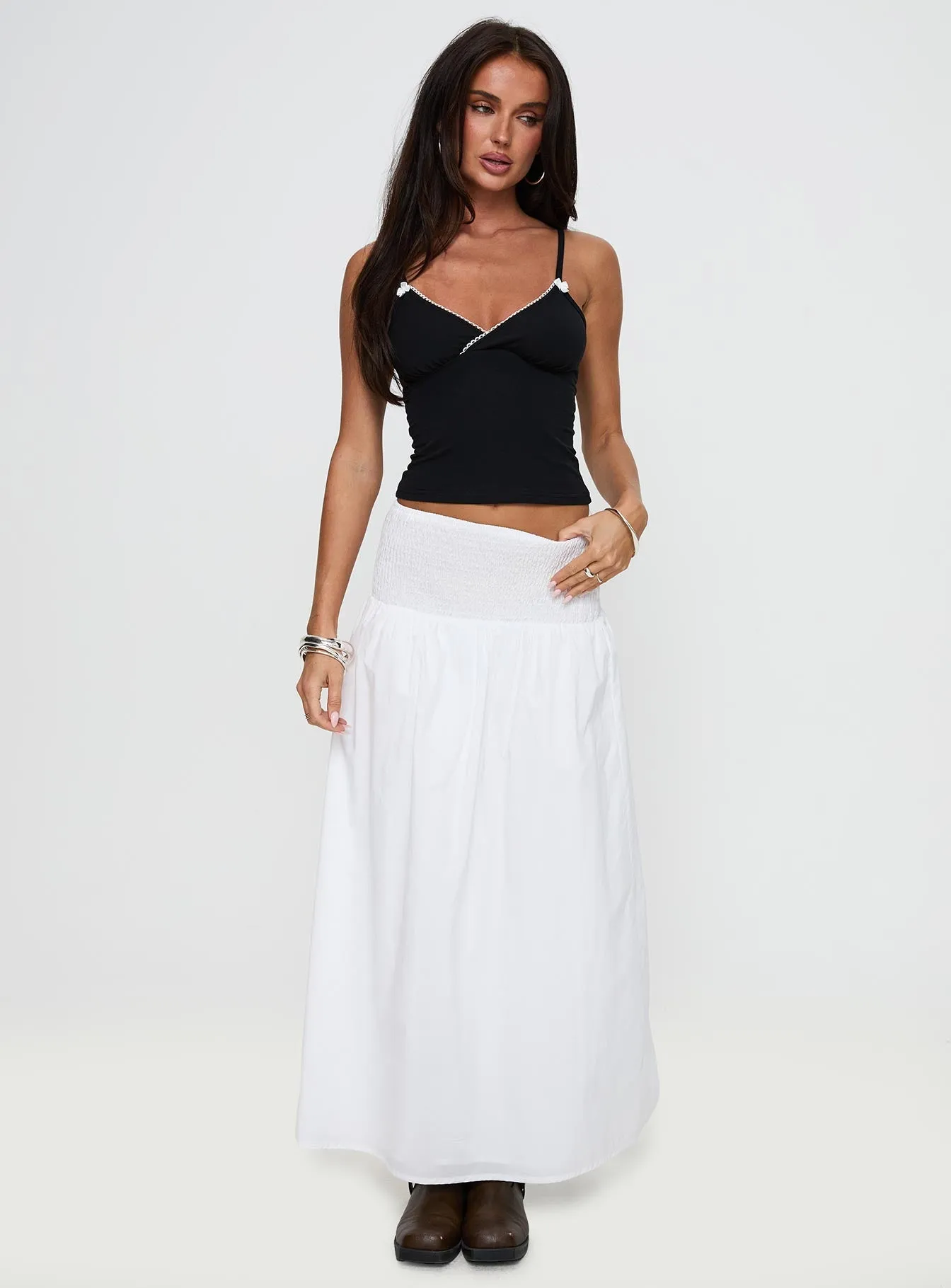 Bohemia Shirred Maxi Skirt White