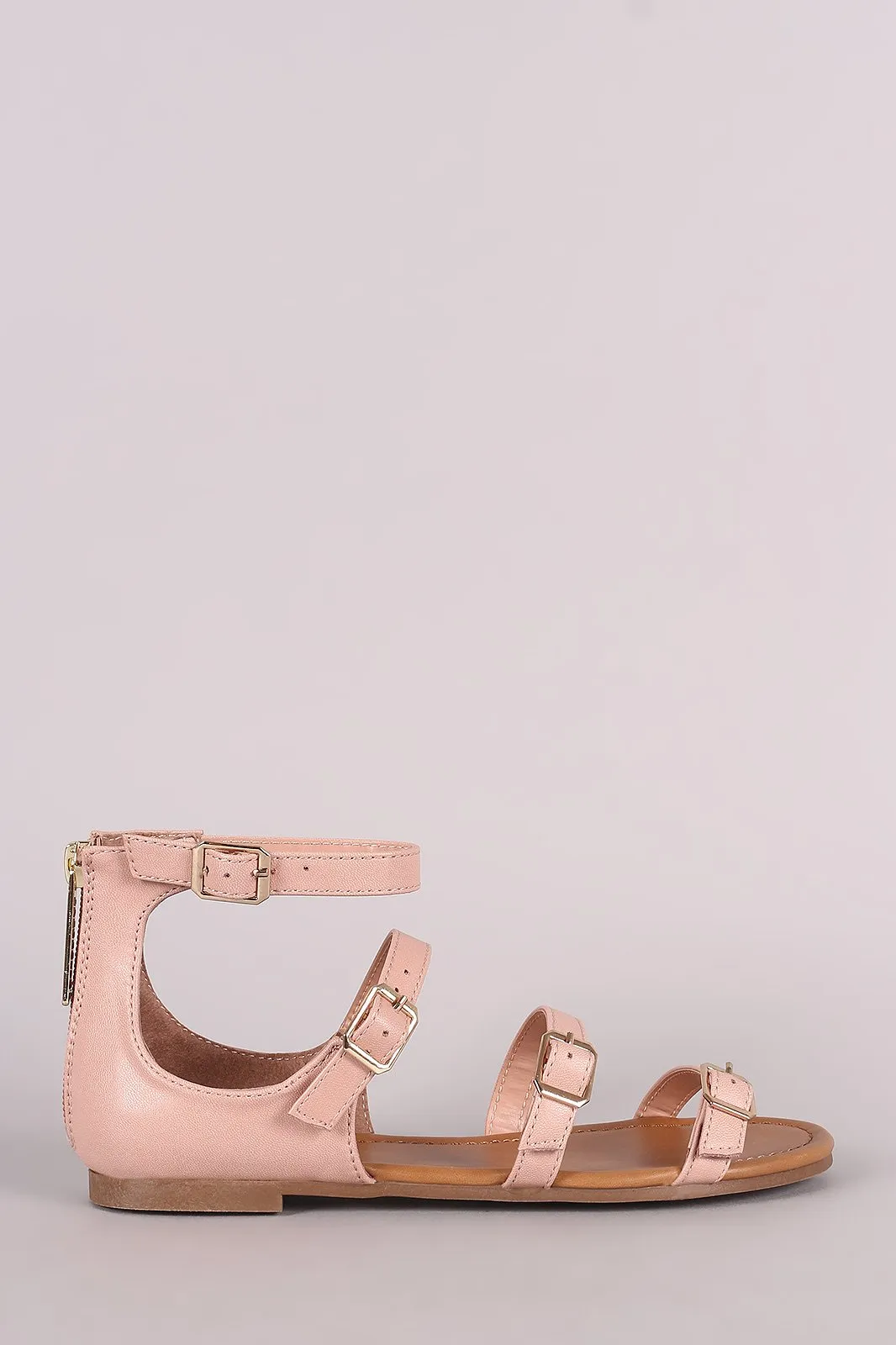 Breckelle Strappy Buckled Open Toe Flat Sandal