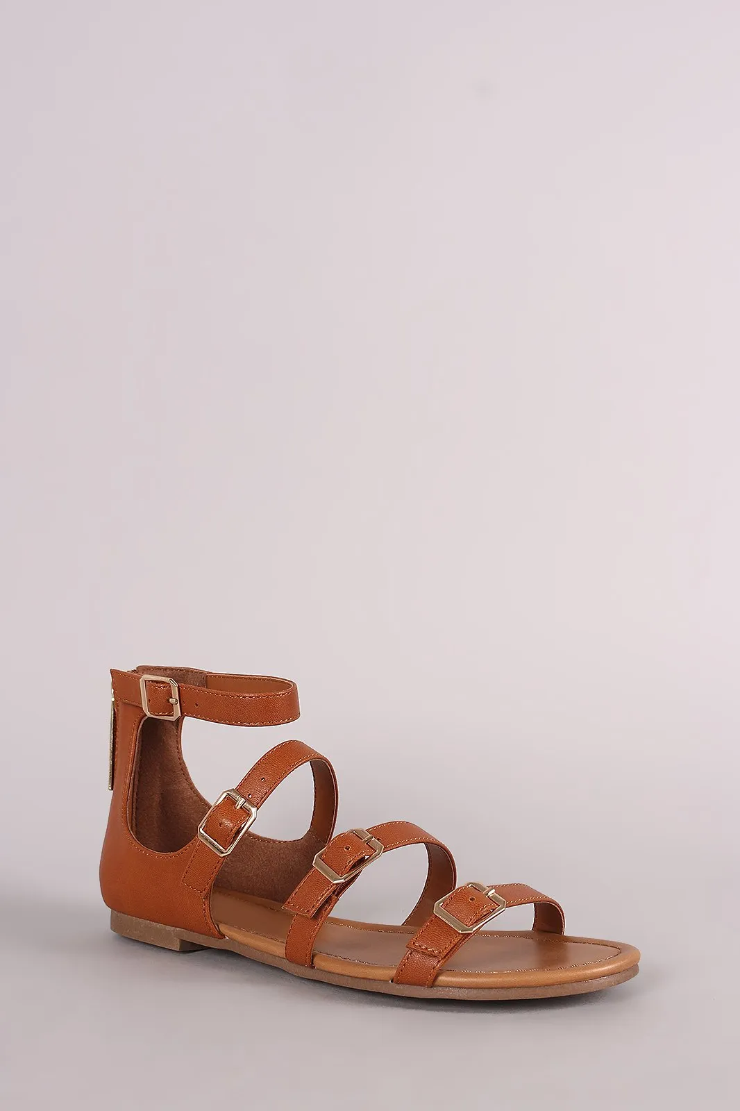 Breckelle Strappy Buckled Open Toe Flat Sandal