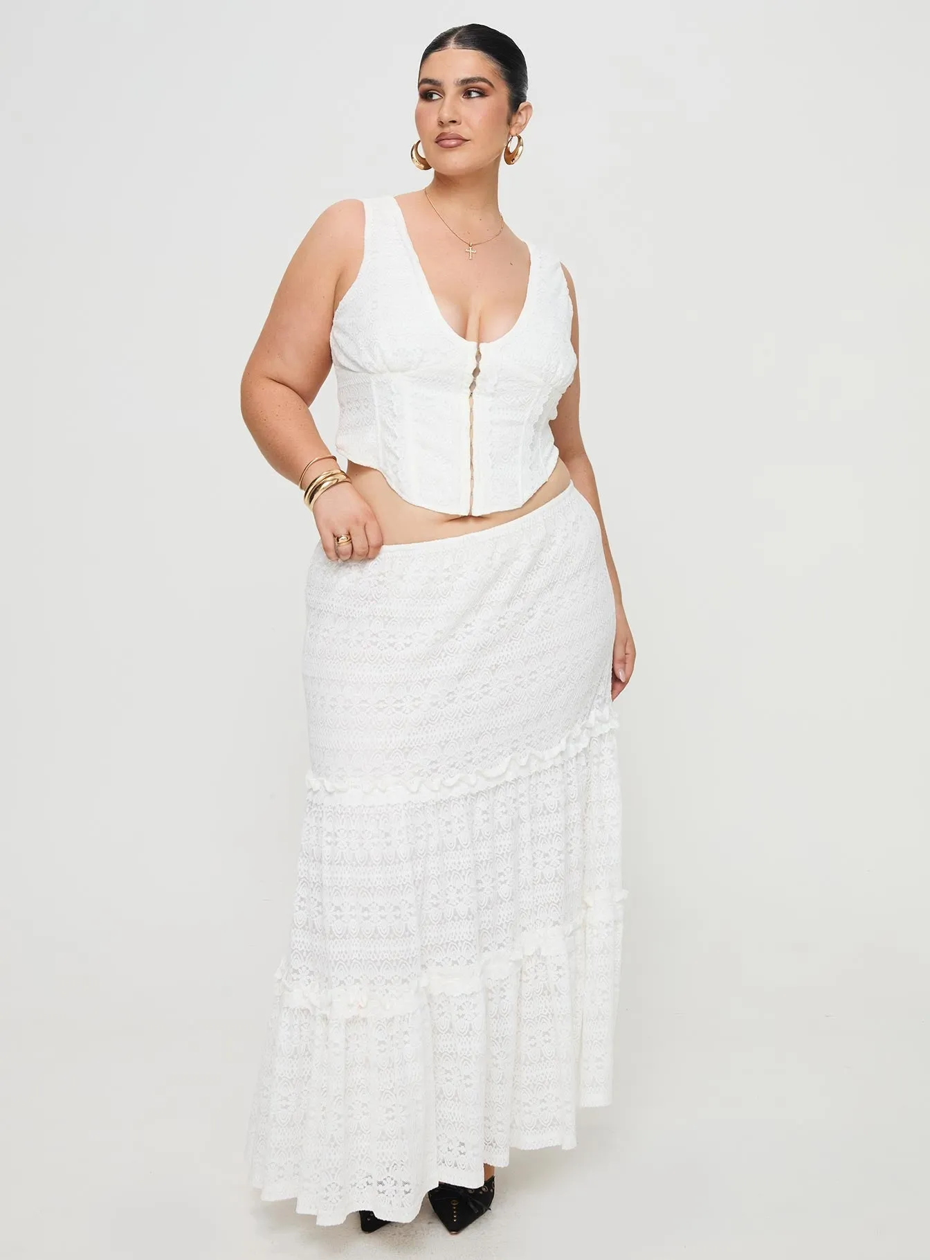 Buttacupe Lace Maxi Skirt White Curve