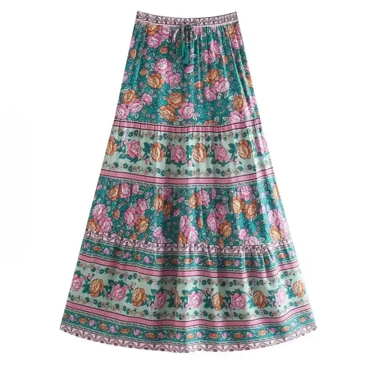 Cassidie Boho Floral Prints Maxi Skirt