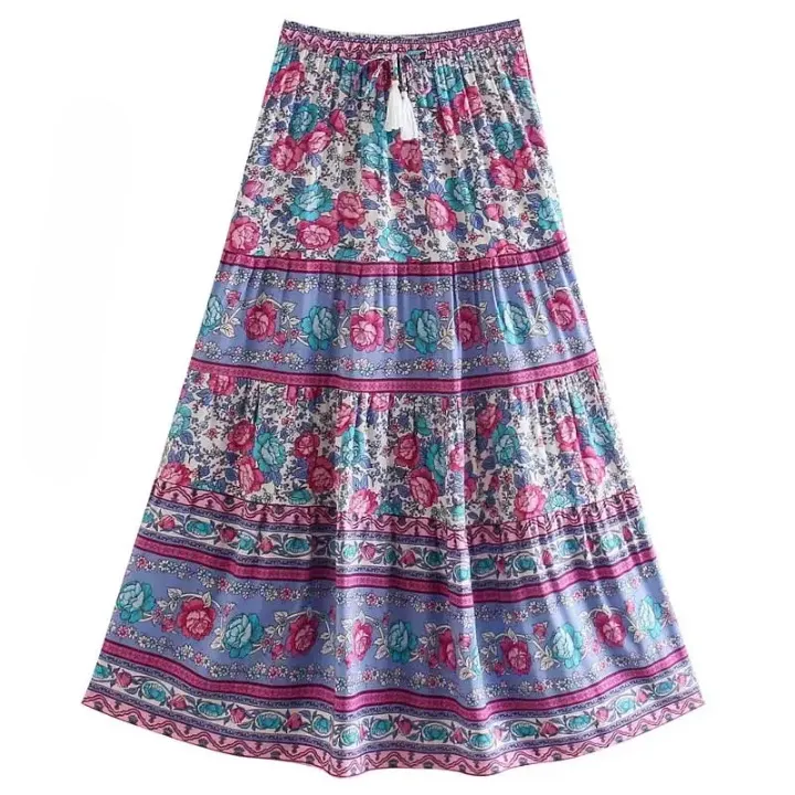 Cassidie Boho Floral Prints Maxi Skirt