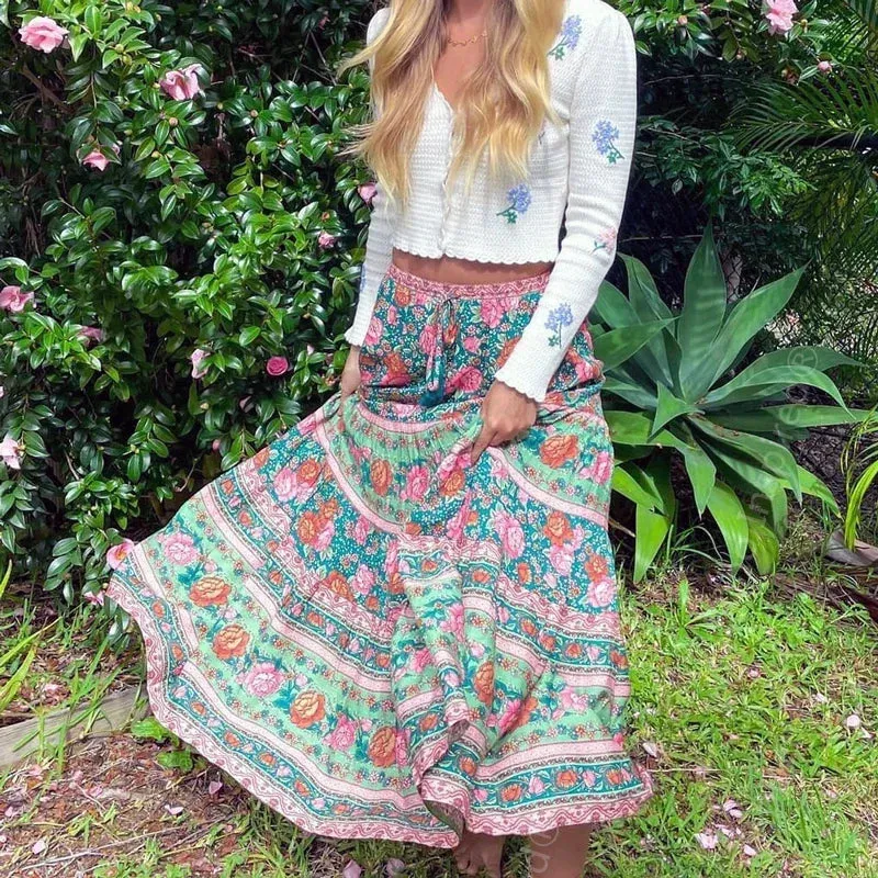 Cassidie Boho Floral Prints Maxi Skirt