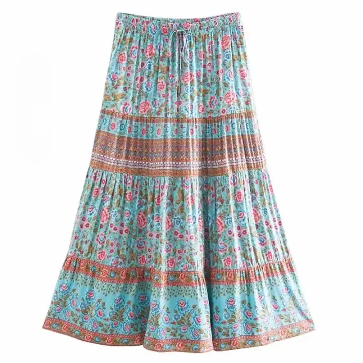 Cassidie Boho Floral Prints Maxi Skirt