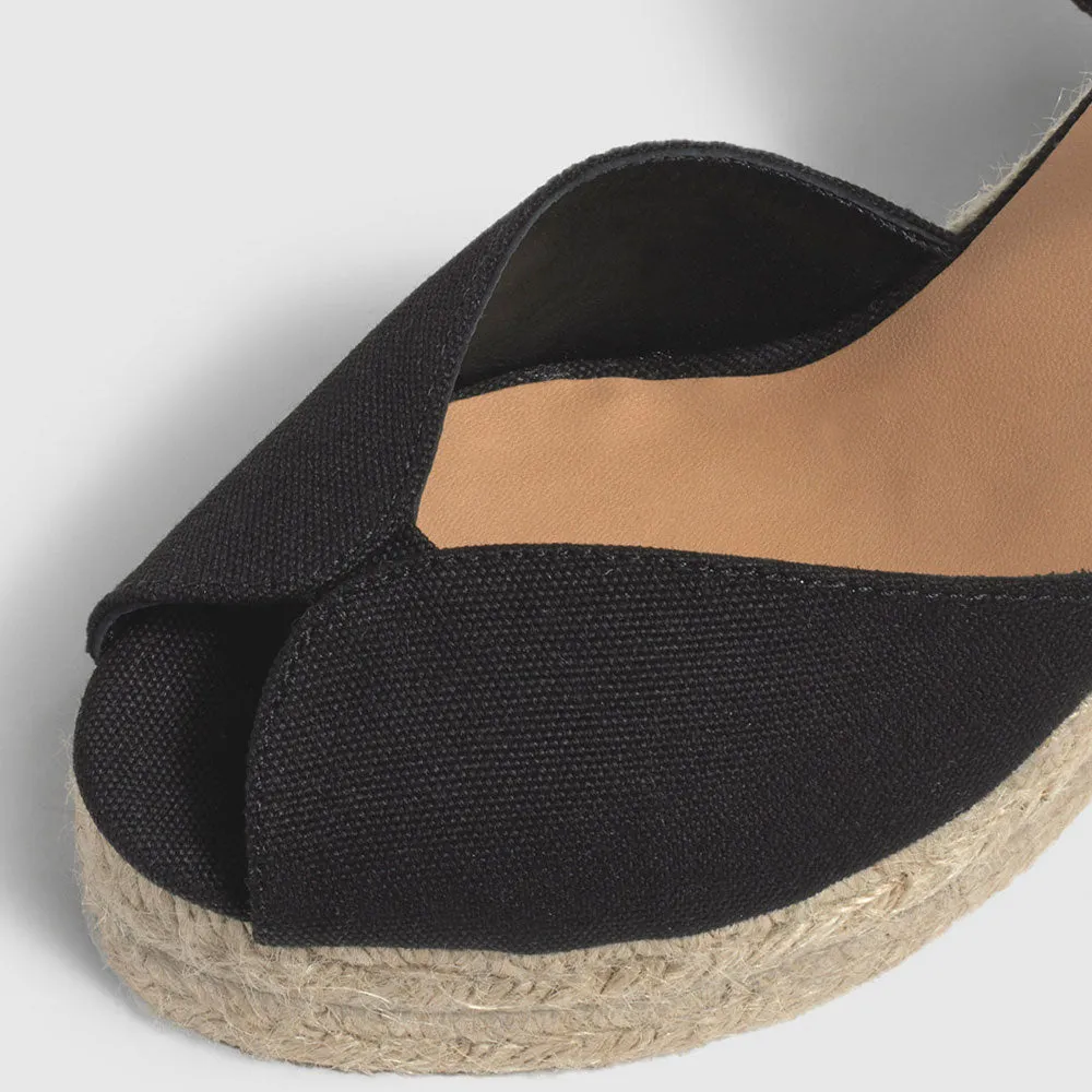 Castaner Bianca 8ED Black Canvas Wedge Espadrilles