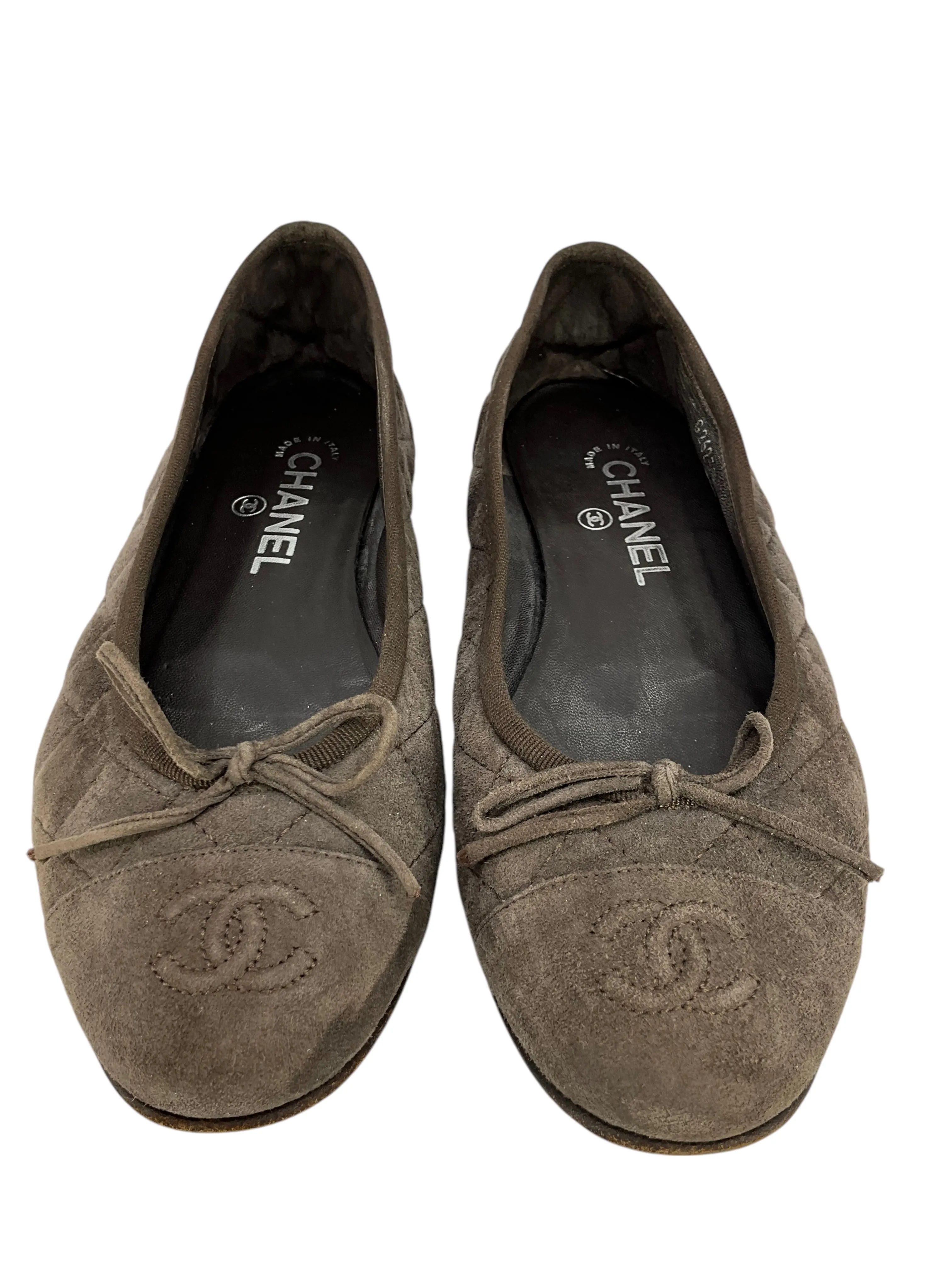 Chanel CC Cap Toe Suede Ballet Flats Size 8