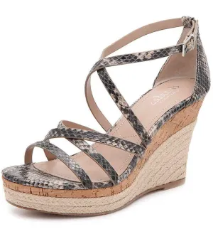 Charles David Leawood Nude Multi Snake Cork Espadrille Platform Wedge Sandal (10, Beige)