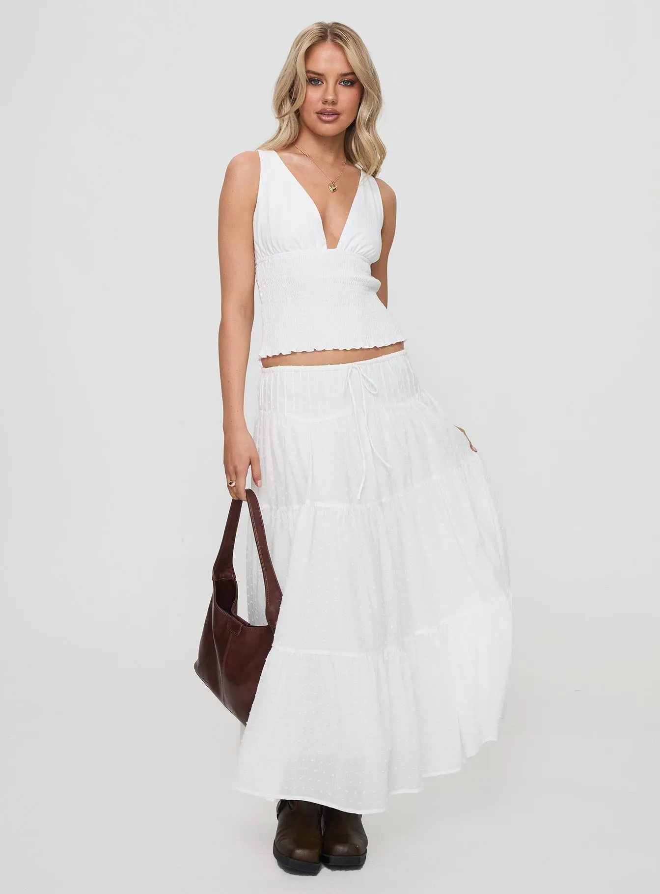 Cherry On Top Maxi Skirt White