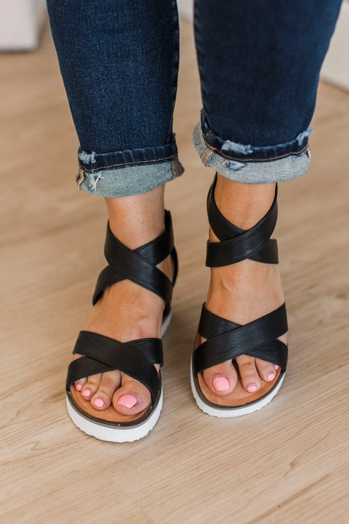 Corky's Double Dutch Wedge Sandals- Black