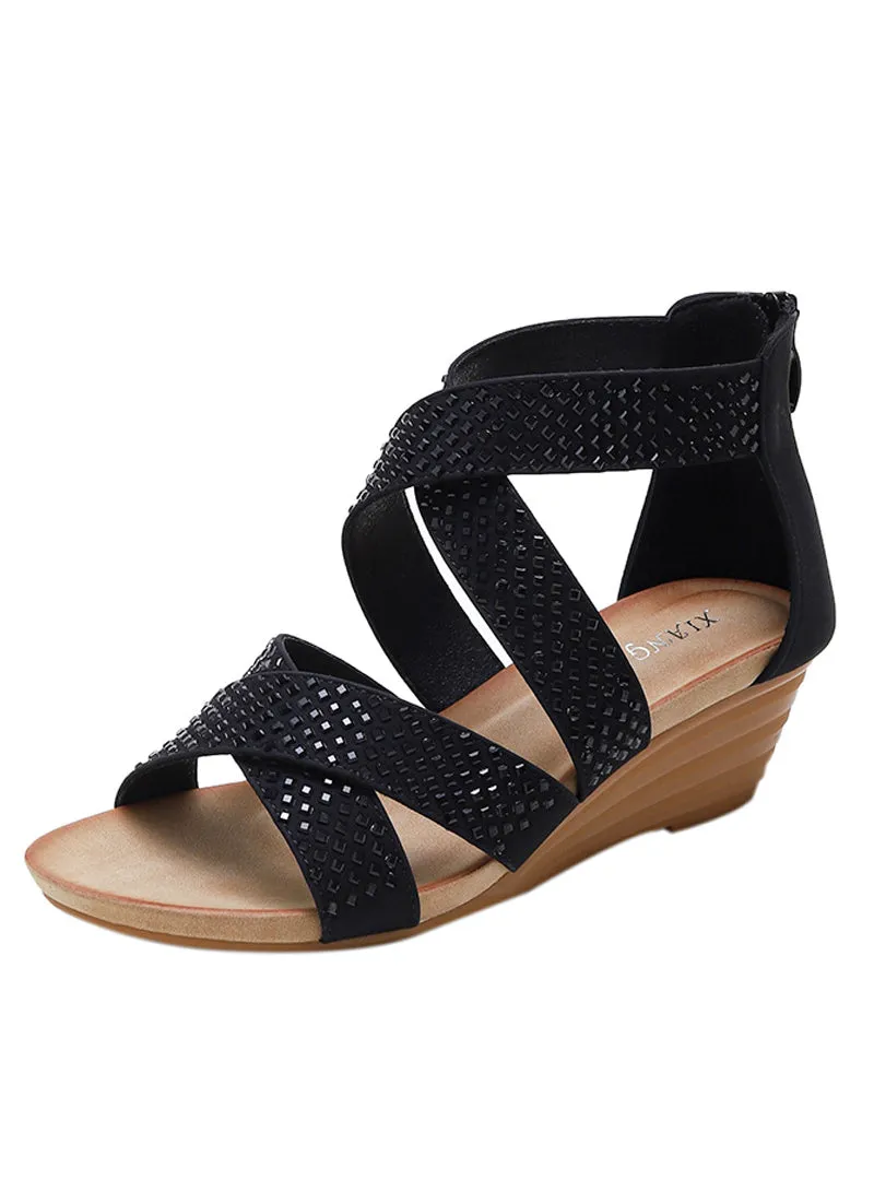 Diamond Cross Wedge Sandals