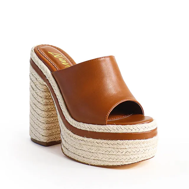 DIXIE-1 Tan Brown Faux Leather - Open Toe