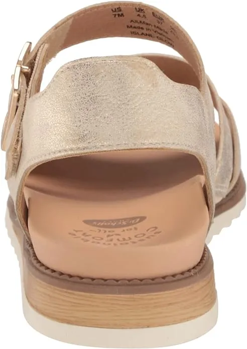 Dr. Scholl's Island Glow Lt. Gold Metallic Smooth Ankle Strap Flats Sandals